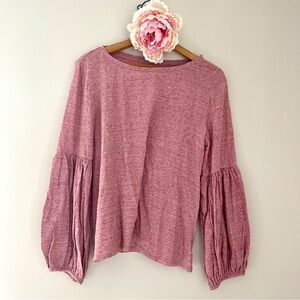🎯3/$10 LOFT Mauve Pink Cotton Top Gathered Sleeves Medium